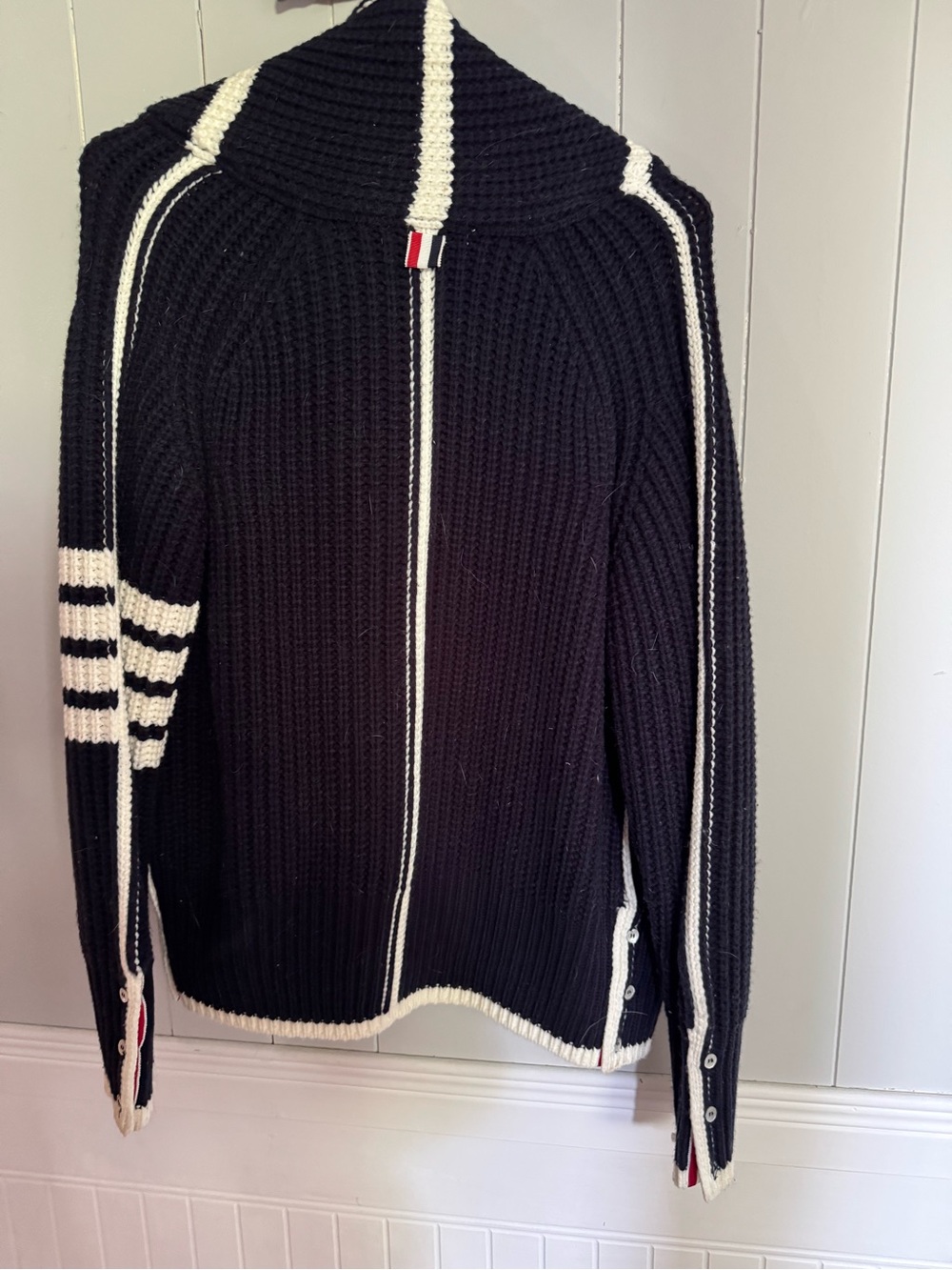 Thom Browne Black Cardigan with Cream Trim - Picture 3 of 4